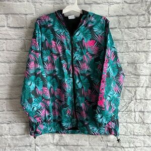 PREOWNED NEW BALANCE GREEN PINK TROPICAL PRINT WINDBREAKER JACKET PLUS SIZE 2X